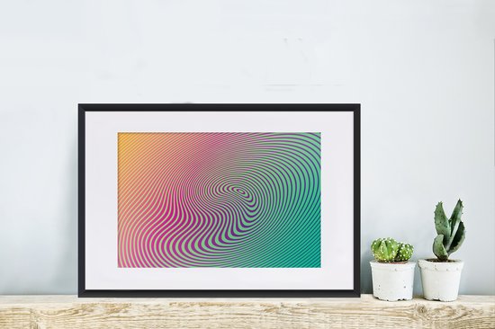 Photo encadrée - Illusion d'optique avec cadre photo cercles abstraits noir avec passe-partout blanc 40x60 60x40 cm - Affiche encadrée (Décoration murale salon / chambre)