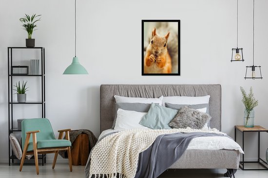 Photo encadrée - Cadre photo écureuil en gros plan noir sans passe-partout 40x60 cm - Affiche encadrée (Décoration murale salon / chambre)