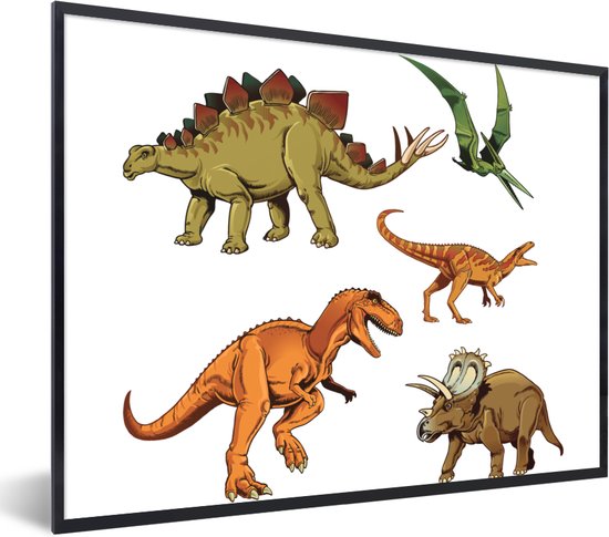 Poster in fotolijst kinderen - Dinosaurus - Tekening - Kinderen - Jongens - Wanddecoratie jongens - Kinder decoratie - 40x30 cm - Poster kinderkamer