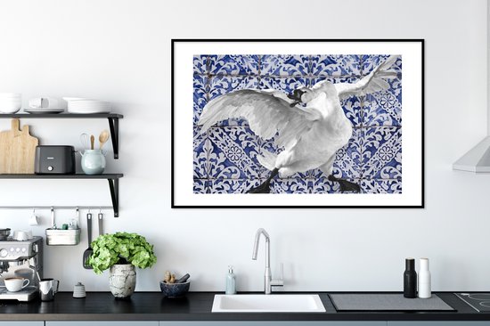 Cadre photo avec affiche - Cygne - Art - Bleu de Delft - Peinture - Maîtres anciens - 120x80 cm - Cadre pour affiche