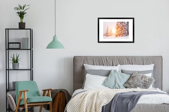 Cadre photo avec affiche - Soleil - Arbres - Neige - 60x40 cm - Cadre pour affiche - Décorations de Noël - Décoration de Noël pour l'intérieur - Noël