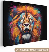 Canvas Schilderij Leeuw - Graffiti - Dieren - Zwart - 120x90 cm - Wanddecoratie