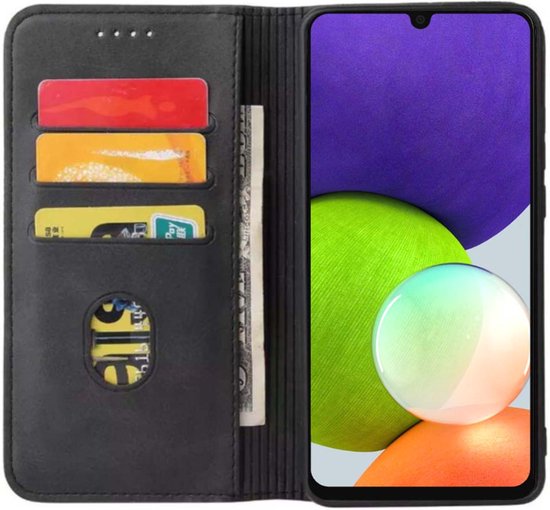 Smartphonica Étui en cuir artificiel Samsung Galaxy A22 4G avec fermeture magnétique et porte-cartes Book Case - Zwart / Simili cuir / Book Case adapté pour Samsung Galaxy A22 4G