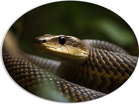 PVC Schuimplaat Ovaal - Zwarte mamba slang in de natuur - 68x51 cm Foto op Ovaal (Met Ophangsysteem)