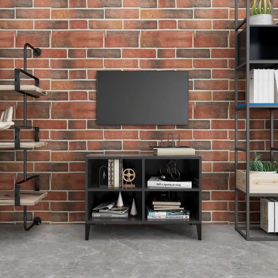 Meuble TV The Living Store - charme industriel - stable et robuste - gris - 69,5 x 30 x 50 cm - avec 4 compartiments
