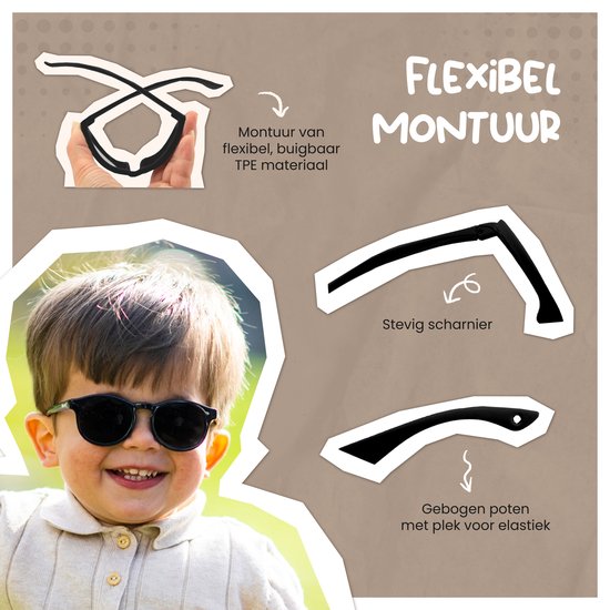 Maesy - baby zonnebril Bowi - 1-3 jaar - flexibel buigbaar - verstelbaar elastiek - gepolariseerde UV400 bescherming- dreumes en peuter - jongens en meisjes - kinder zonnebril rond - terracotta brique van Maesy — afbeelding 4