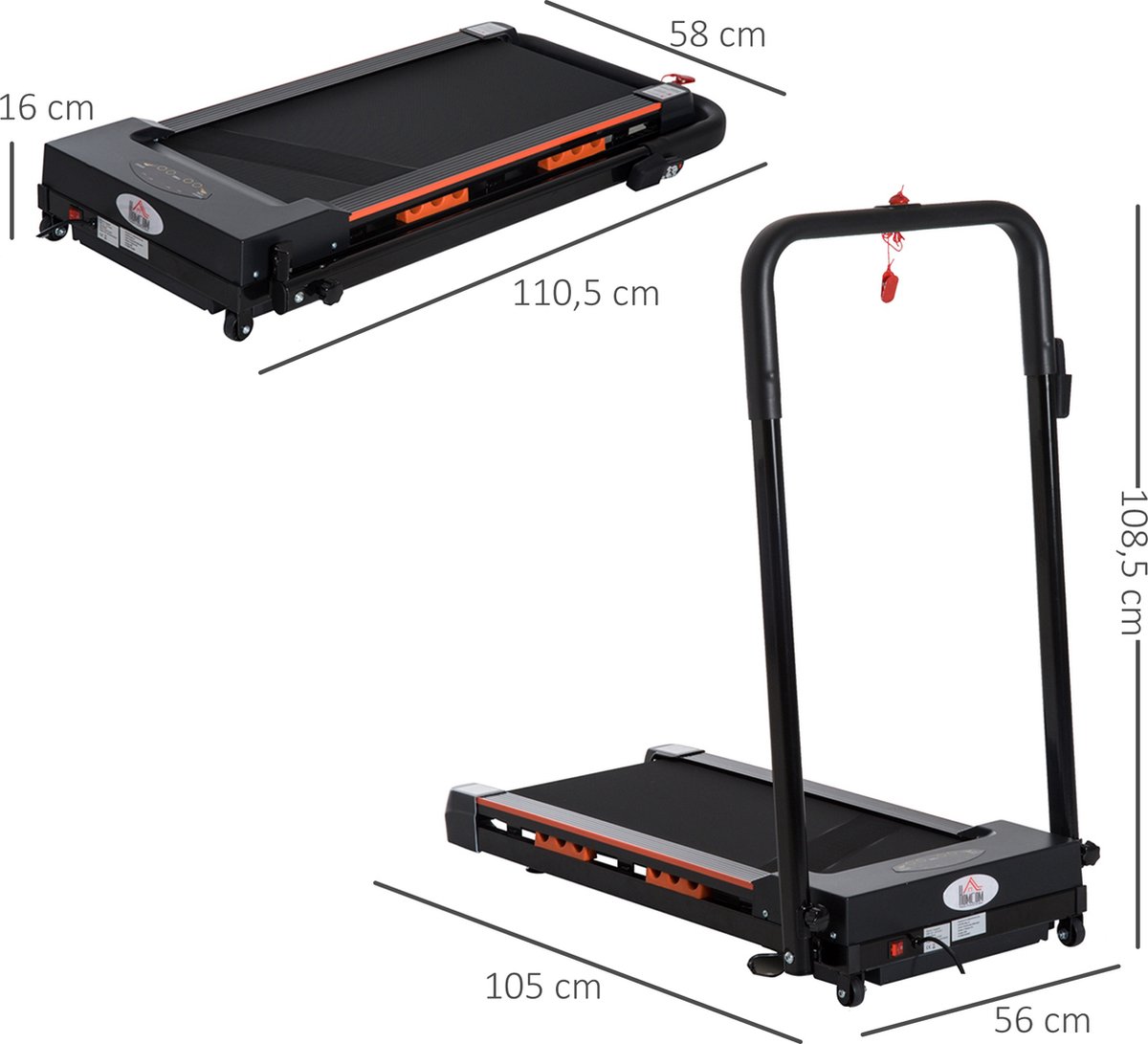 Afbeelding 3 van HOMCOM - Elektrische Loopband - met LCD-display - inklapbare - 1-6 km/h