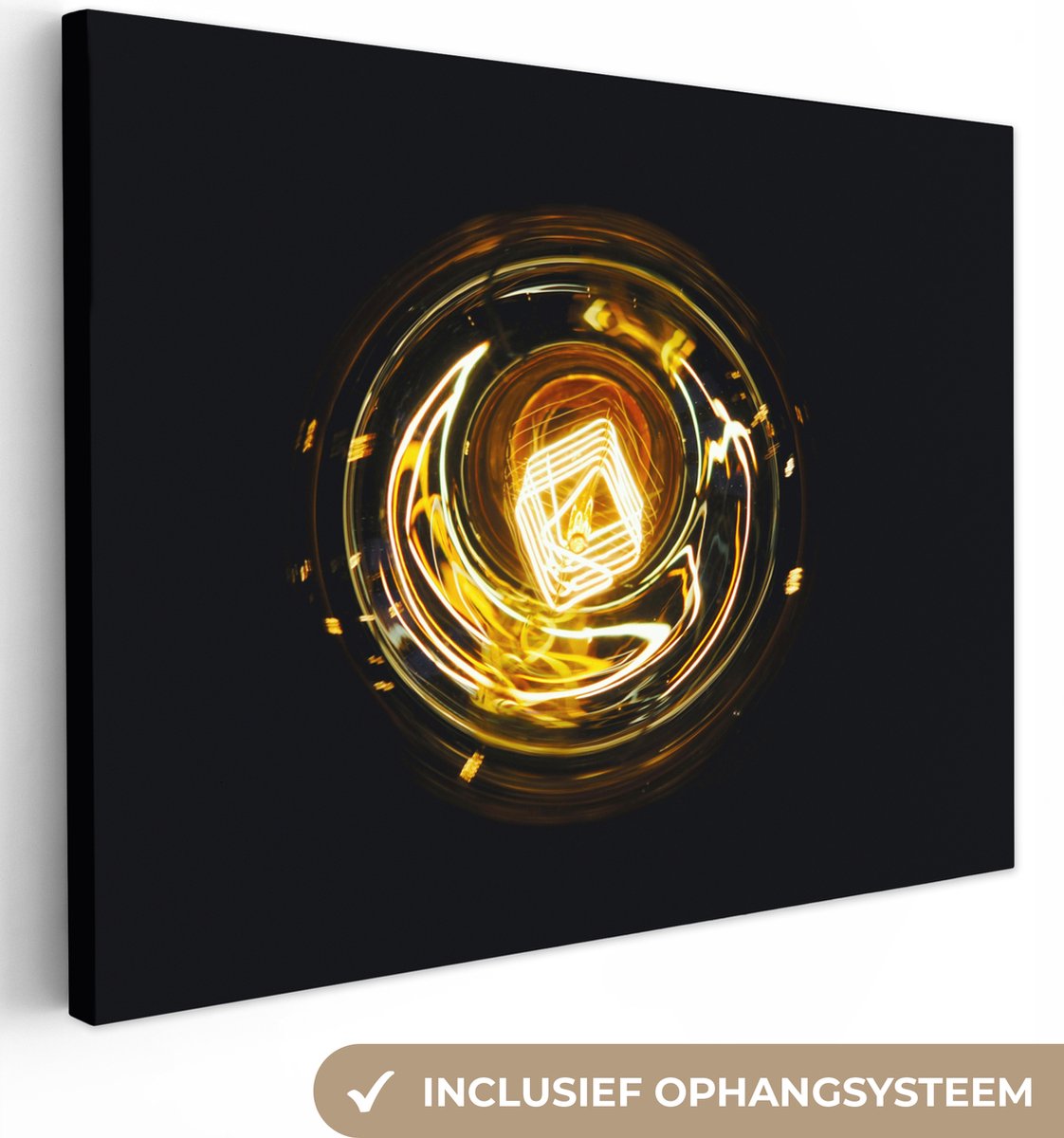 Canvas schilderij 120x90 cm - Wanddecoratie Gloeilamp - Goud - Zwart - Luxe - Muurdecorati