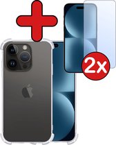Coque pour iPhone 15 Pro Max Coque Siliconen Antichoc Transparente avec 2x Protecteur d'écran Encoche Fermée - Coque iPhone 15 Pro Max Extra Robuste avec 2x Protecteur d'écran