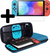 Hoes Geschikt voor Nintendo Switch OLED Case Hoesje Polsbandje Met Screenprotector - Bescherm Hoes Geschikt voor Nintendo Switch OLED Hoes Hard Cover - Blauw