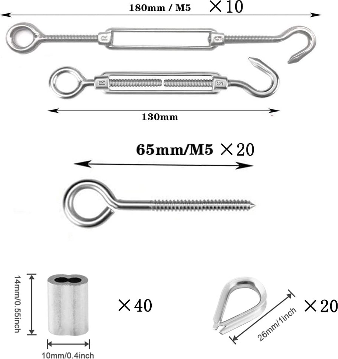 Tendeur Cable Crochet M5 (Crochet et oeil) , Tendeur Fil Acier / Tendeur  Cable Inox en Acier Inoxyda