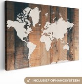 Canvas Wereldkaart - 60x40 - Wanddecoratie Wereldkaart - Hout - Wit