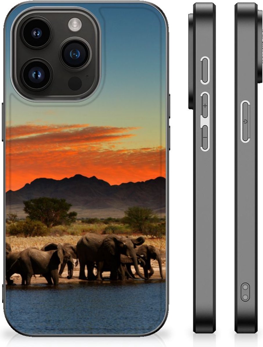 Back Cover voor iPhone 15 Pro Dierenprint Telefoonhoesje Olifanten