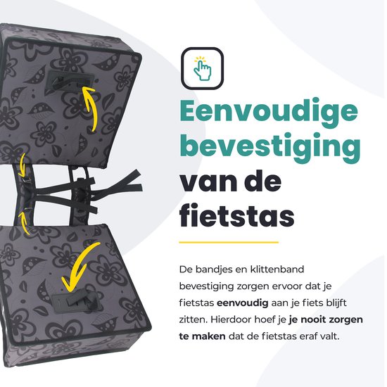 Voltano Dubbele Fietstas Floral Fusion - Grijs Met Bloemen - 38 Liter - 100% Waterdicht Polyester - Vrolijke Fietstassen