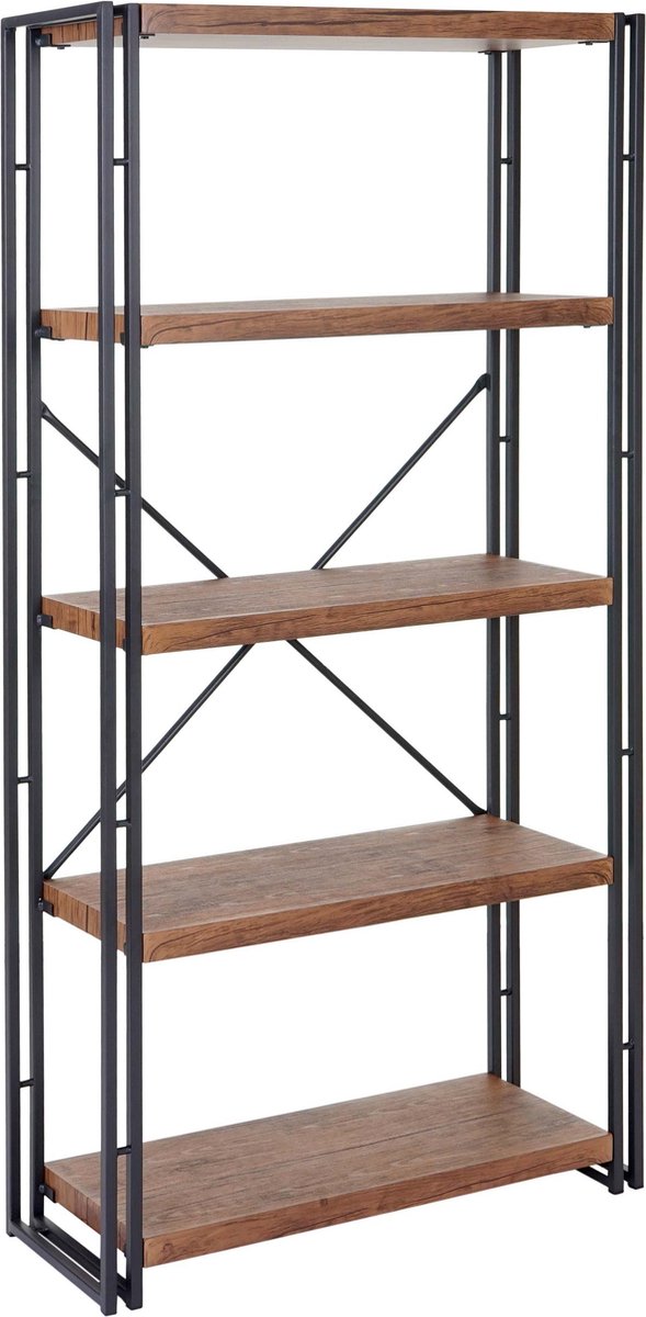 MCW Boekenplank MCW-A27, vrijstaande boekenplank, woonkamerplank, 165x80cm 3D structuur 5 niveaus ~ Wild eiken look