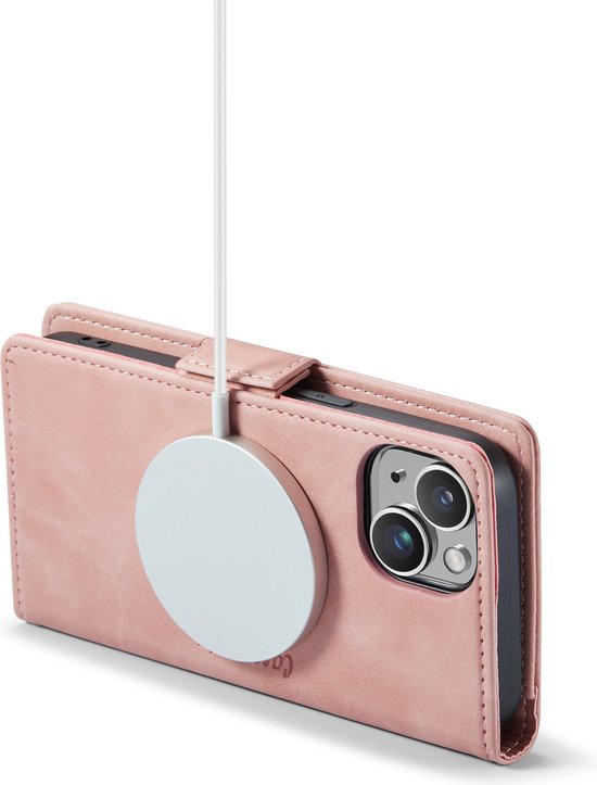 Casemania Coque pour Apple iPhone 15 Plus Pink Pâle - Étui Portefeuille - Adapté pour MagSafe
