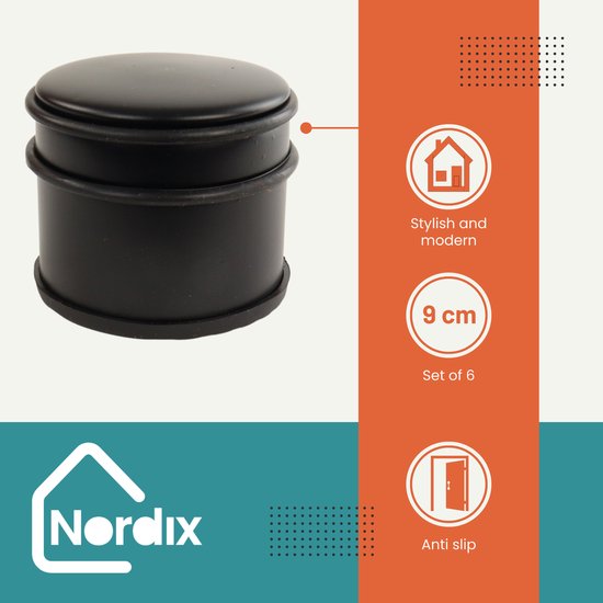 Nordix Deurstop - 6 stuks - Deurstopper - Deurbuffer - Mat Zwart - 9x7,5cm - Binnen - Nordix