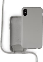 Coverzs Silicone case met koord - Telefoonhoesje met koord - Backcover hoesje met koord - touwtje - geschikt voor Apple iPhone X / Xs - grijs