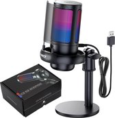 TRANSNECT - USB Microfoon met Standaard - Gaming en Streaming - RGB Verlichting - Voor PC, Laptop en Console - Zwart