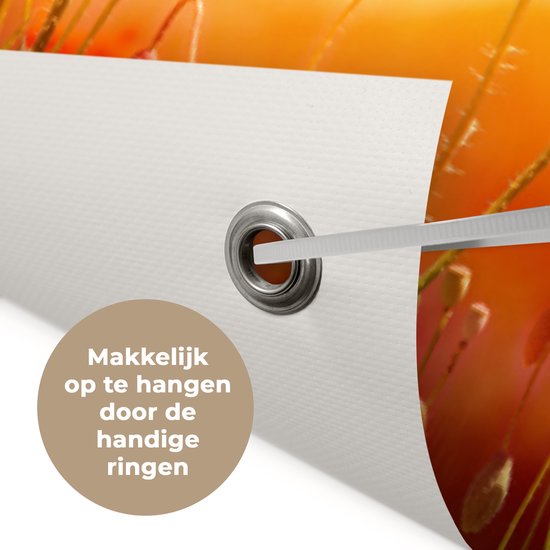 Tuinposter bloemen - Tuindecoratie klaprozen rood - 120x80 cm - Tuinschilderij voor buiten - Tuindoek zonsondergang - Wanddecoratie tuin - Schuttingdoek - Balkon decoratie - Muurdecoratie - Buitenschilderij