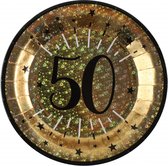 Santex verjaardag feest bordjes leeftijd - 10x - 50 jaar - goud - karton - 22 cm - rond