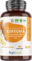 WeightWorld Curcuma biologique au poivre noir et au gingembre - 1440 mg - 180 capsules végétaliennes