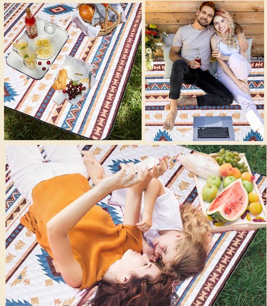 Couverture de pique-nique ZYLARO, 200x200cm, imperméable double face, adaptée à la machine à laver, couverture de plage portable sans sable, pour camping, parc, jardin, plage, pique-nique, randonnée, barbecue, nouveau motif bohème