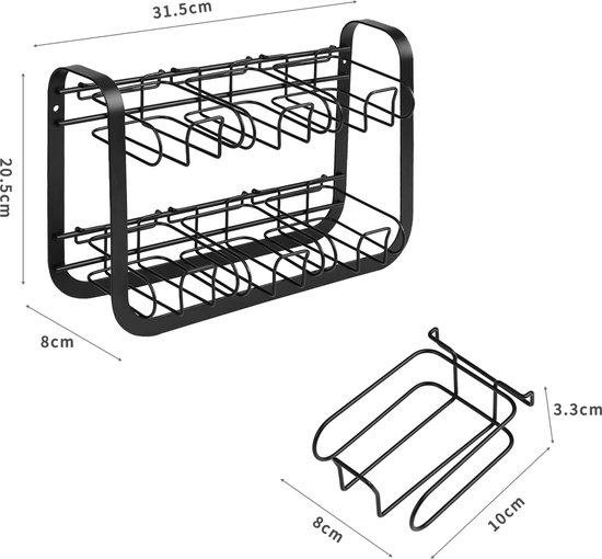 Mind Reader Theezakje organizer, theestation organizer, aanrecht, wandmontage, acryl, 26,5 cm L x 8,3 cm B x 20,3 cm H, zwart