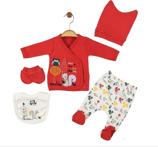 Babysetje 5-delig - Newborn kleding set/jongens - kraamcadeau- eekhoorn