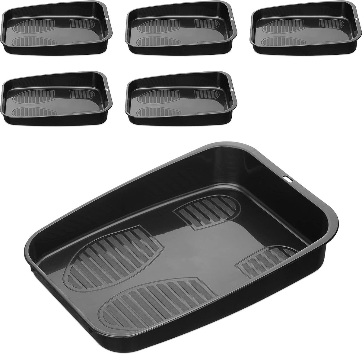 Goedkoopste afdruipmat voor schoenen en laarzen - 6 stuks - Schoenenschaal voor in de hal - Afdruipbak voor binnen en buiten - Stapelbaar - Zwart