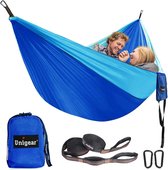 Hangmat voor 2 personen; 320 x 200 cm; voor outdoor, camping/kamperen; met 2 bevestigingslussen met karabijnhaken; draaglast: 300 kg, blauw