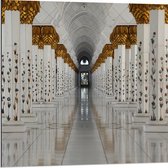 Dibond - Pilaren met Gouden Details in Witte Tempel - 80x80 cm Foto op Aluminium (Met Ophangsysteem)