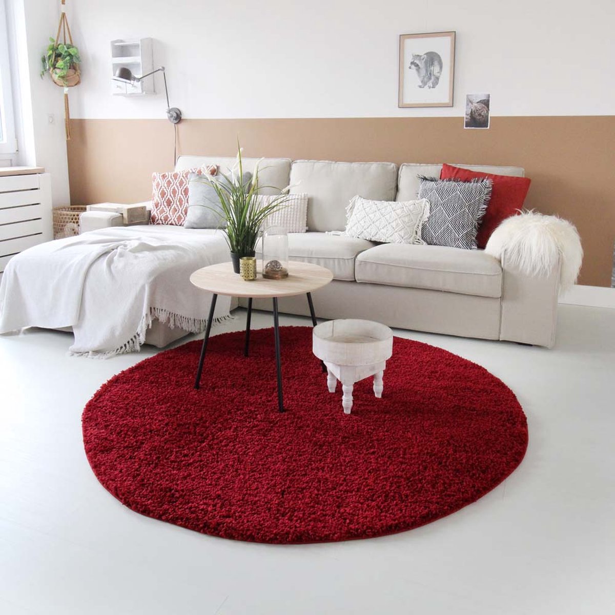 Hoogpolig vloerkleed shaggy Trend effen rond - rood 160 cm