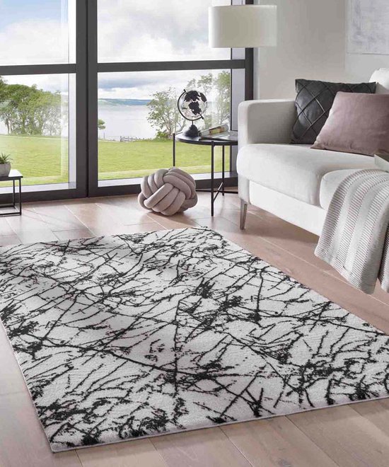 Tapis lavable Marble - Chloé blanc/noir 60x120 cm