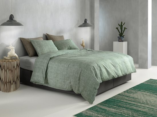 Zohome Dekbedovertrek Lino - Effen Bedlinnen - 140x220 - Groen - Dekbedhoes van 100% Katoen van Zohome — afbeelding 3