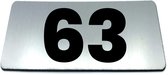 Nummerplaatje 63 - 80 x 50 x 1,6 mm - RVS-look geborsteld - Incl. 3M-tape | Nummerbordje - Deur en kamernummer - brievenbusnummers - Gratis verzending - 5 jaar garantie | Gratis Verzending