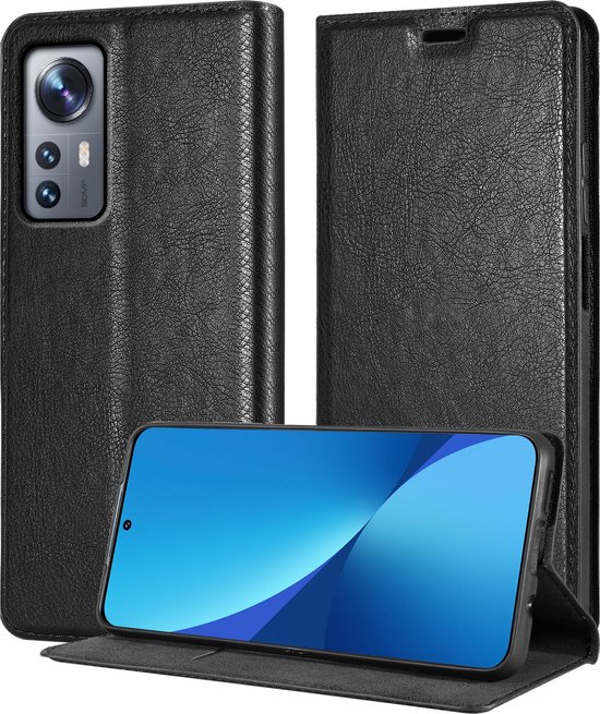 Étui Cadorabo pour Xiaomi 12 / 12X en NOIR NUIT - Étui de protection avec fermeture magnétique, fonction support et poche pour cartes Book Case Cover Etui