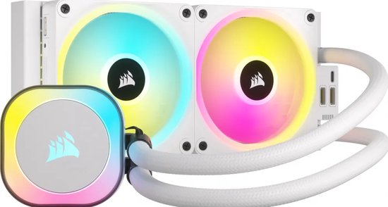 CORSAIR iCUE LINK H100i RGB White – Vloeistof-koelsysteem – afmeting radiator: 240 mm – voor Intel LGA 1700, 1200, 115x, 2066, 2011-3, 2011 – AMD AM5, AM4 – 2x QX120 RGB fans – 1x iCUE LINK System Hub – aluminium, koper – wit