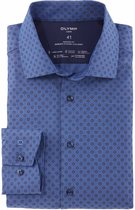 OLYMP 24/7 modern fit overhemd - twill - blauw met roestbruin dessin - Strijkvriendelijk - Boordmaat: 42