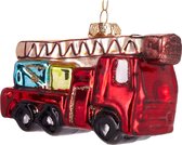 BRUBAKER Brandweerwagen Rood - Handbeschilderde Kerstbal van Glas - Handgeblazen Kerstboomversieringen Figuren Grappige Decoratieve Hangers Boombal - 10 cm