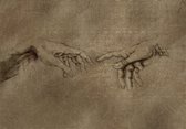 Fotobehang - Vlies Behang - Schepping van Adam op Betonnen Muur - Michelangelo - Kunst - 416 x 254 cm