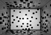 Fotobehang - Vlies Behang - 3D Kubus Ruimte - Zwart-wit - 254 x 184 cm