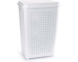 Plasticforte Wasmand met deksel - 50 liter - wit - kunststof - 41x31x61 cm