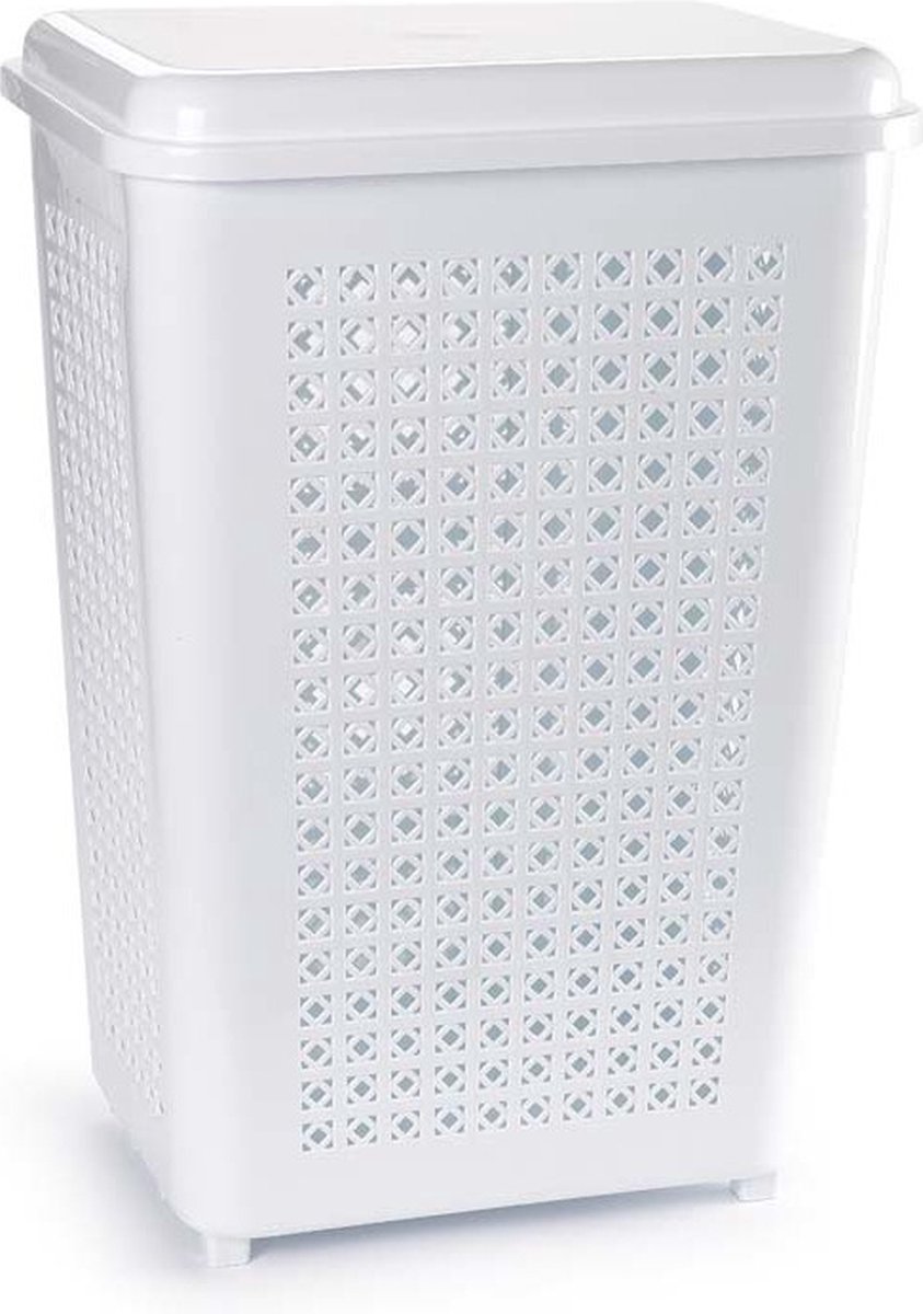 Goedkoopste Wasmand met deksel - 50 liter - wit - kunststof - 41 x 31 x 61 cm - grote wasmanden