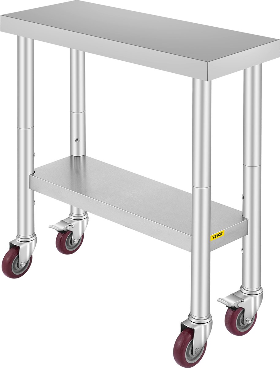VEVOR Rvs Tafel Werktafel Keukentafel Roestvrij Stalen Werktafel 76 X 30 X 86 Cm Zilver