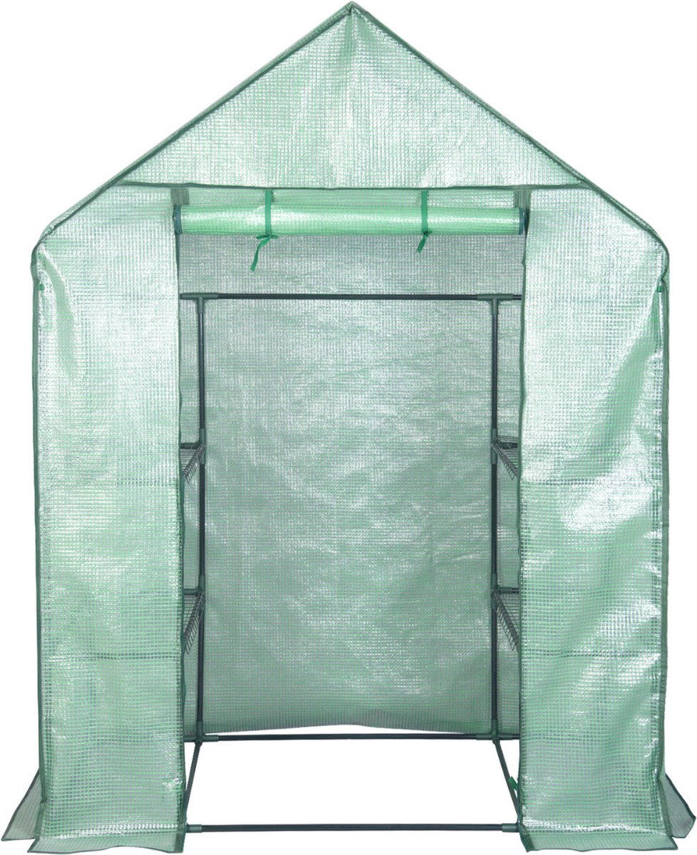 Broeikas XL - Kweekbak 18 Schappen - Kweekkast Met Folie - Tuinkas Muurkas UV-Bestendigd - Groen