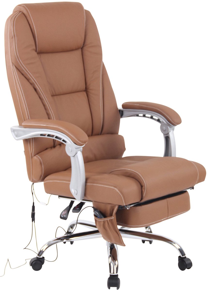 CLP Pacific Bureaustoel Ergonomisch met Massagefunctie - Echt Leer Zwart - afbeelding 3