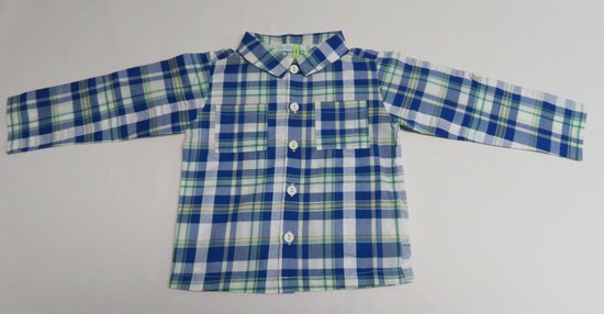 Chemise - Garçons - À carreaux - Blauw , blanc, vert - 18 mois 86