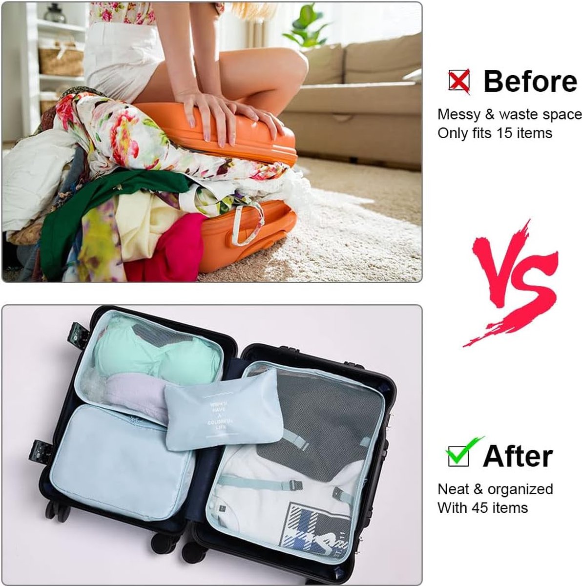 Koffer Organizer Set 7-delige koffer organizer compressie verpakking kubussen compressie verpakking zakken voor koffers lichtgewicht reizen organizer kledingstuk tassen waterdichte reizen kledingstuk