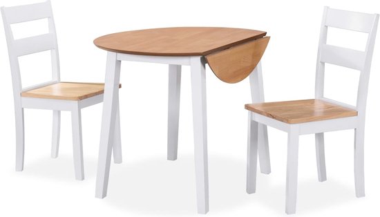 The Living Store Eetkamerset - Klassiek wit en natuurlijk hout - Inklapbare tafel en 2 stoelen - Eenvoudig te monteren